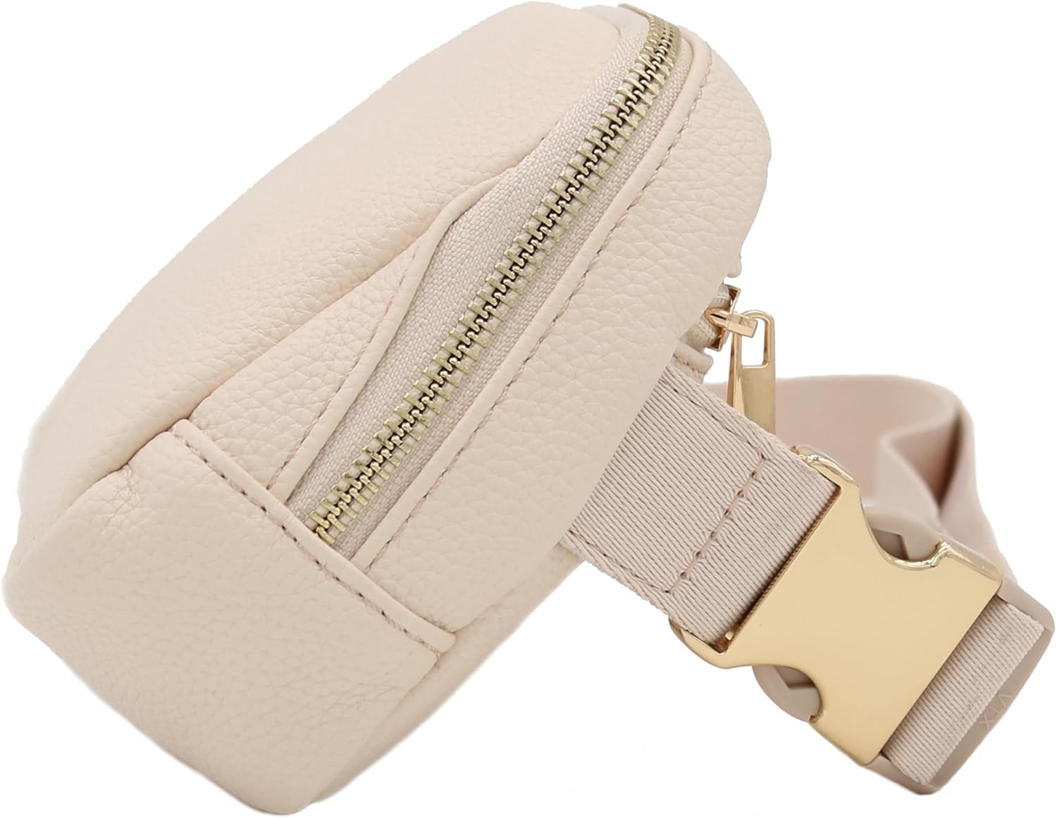 Lightweight Soft PU Pebbled Leather Sling Fanny Pack Belt Bag with Gold Metal Buckle (Nude) - Image 3