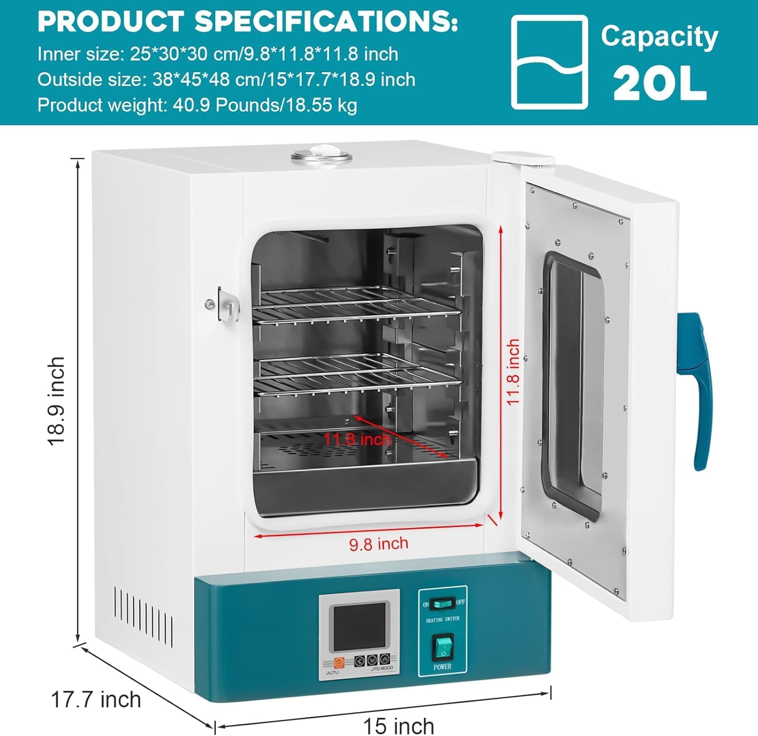 incubatrice del laboratorio 20L con controllo della temperatura di Digital PID, gestione della temperatura di precisione di RT-65°C, camera di crescita dei batteri per ricerca scientifica