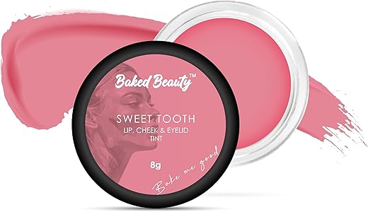 BAKED BEAUTY Lip and Cheek Tint for Hydrating Lips Enriched with Vitamin E and Shea Butter, Sweet Tooth – 8g
