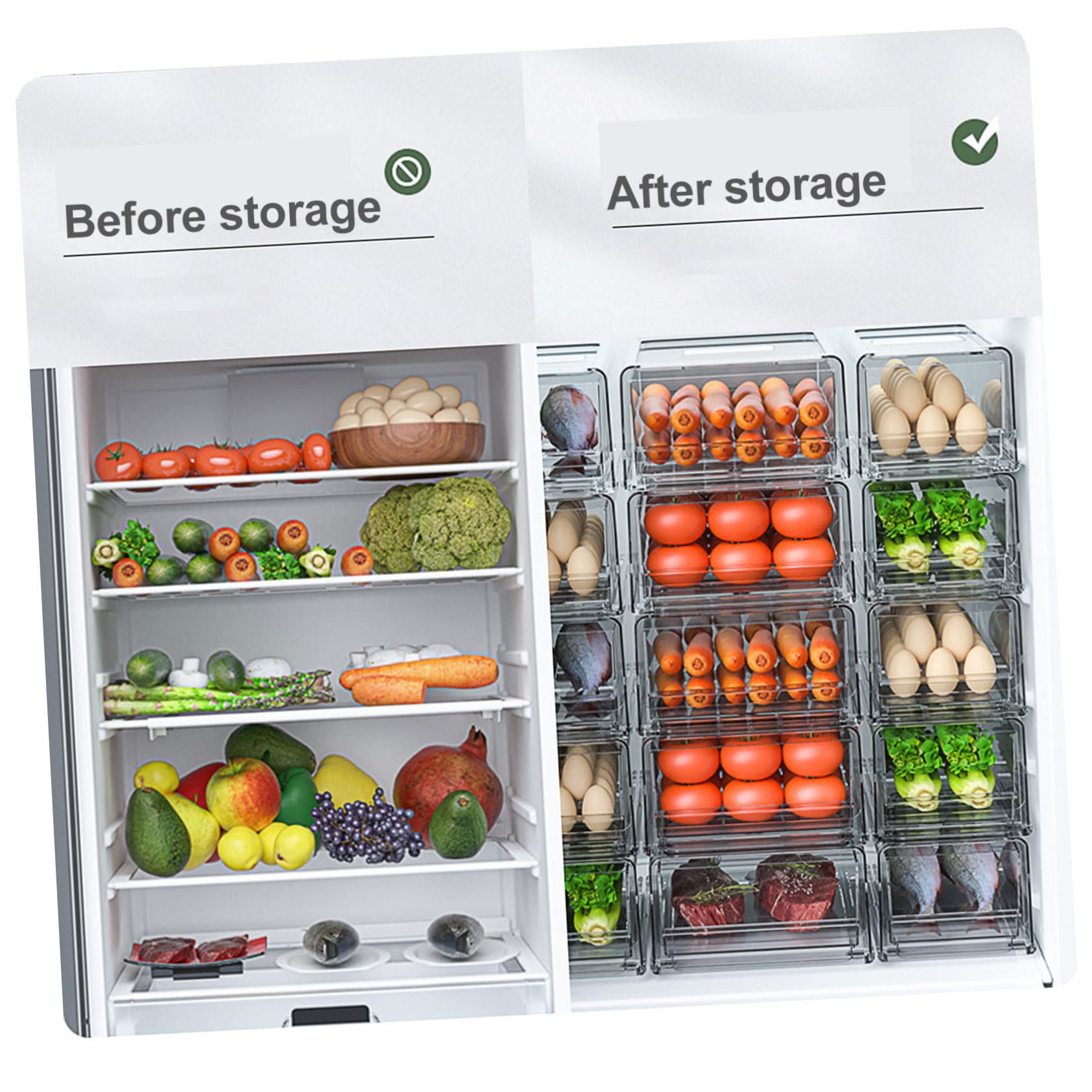 Ipetboom Contenitore Organizer per Frigorifero Scatola Stoccaggio Cassetto Impilabile Organizzazione per Alimenti Design Trasparente e Antiscivolo per Cucina e Congelatore