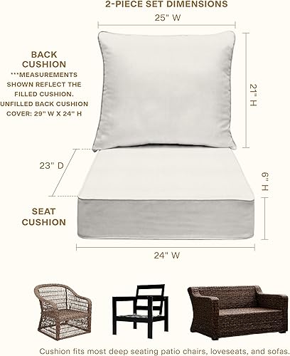 Vista 110 de Honeycomb - Asiento profundo para exteriores, 24 pulgadas de ancho x 23 pulgadas de profundidad, cojín para silla de exterior, rayas marfil y negro