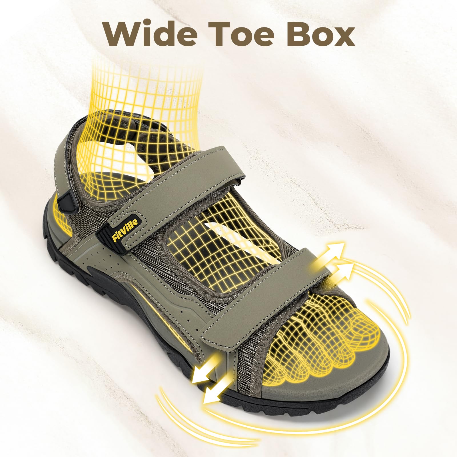 FitVille Sandali Sportivi Uomo Larghi Sandali Outdoor con Chiusura a Strappo Antiscivolo Leggeri Scarpe da Trekking Traspiranti per L'Estate