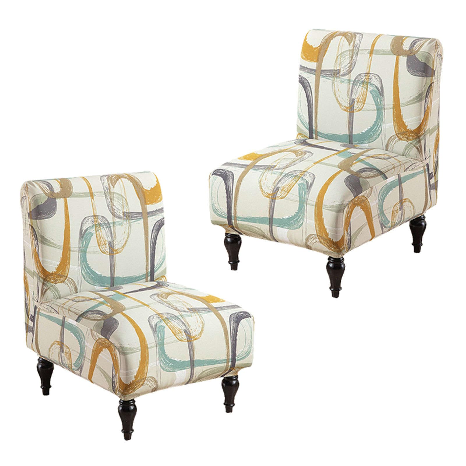 Jhld H Stretc Armless Accent Chair Covers, Spandex Armless Accent Chair Slipcovers Printed Soft Armless Chair Slipcovers Wit Elastic Bottom Non Slip Armchair Covers For Living Room-2 Piece