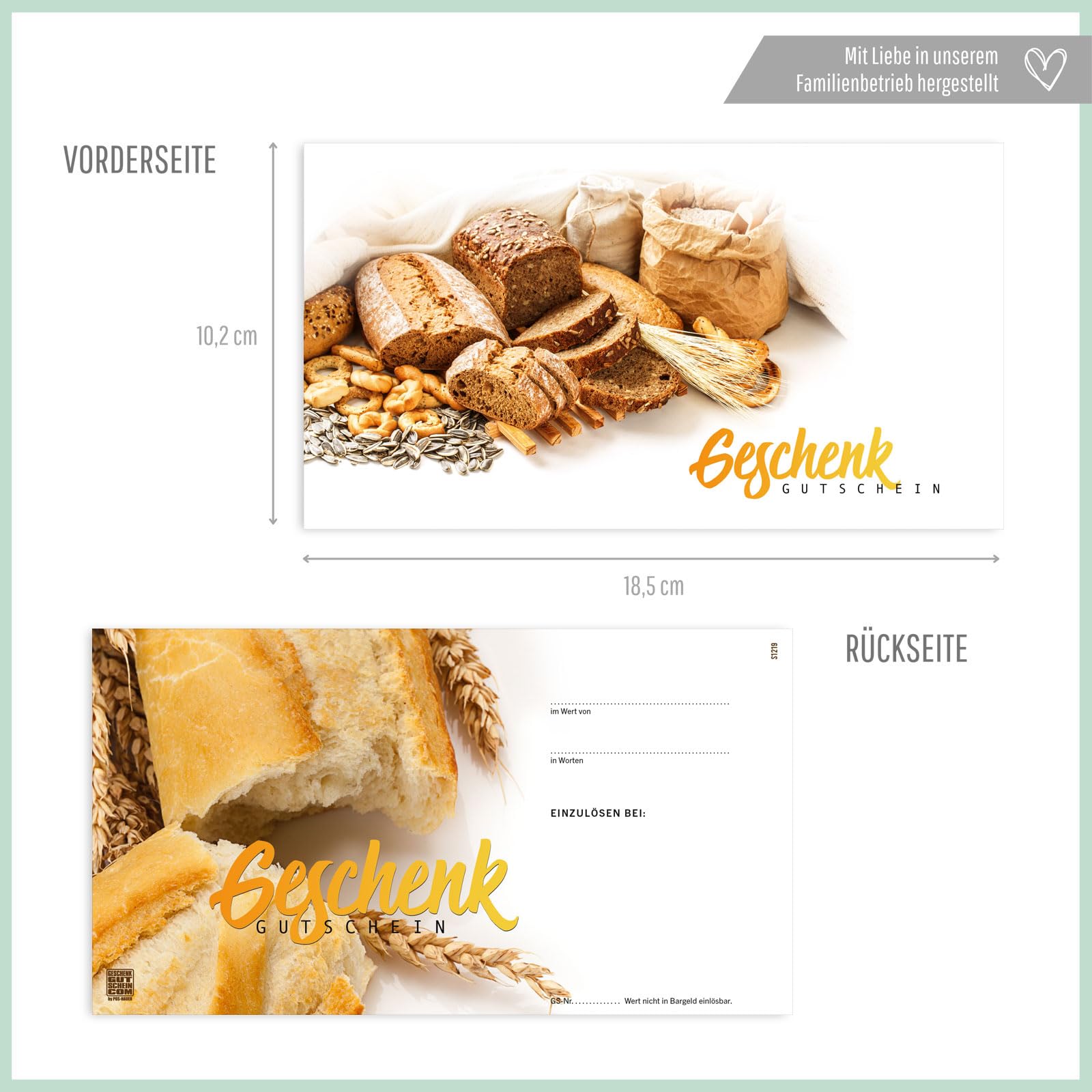 Gutschein-Set. 100x Gutschein + Kuvert. Für Konditorei Bäckerei. Blanko zum Selberausfüllen.