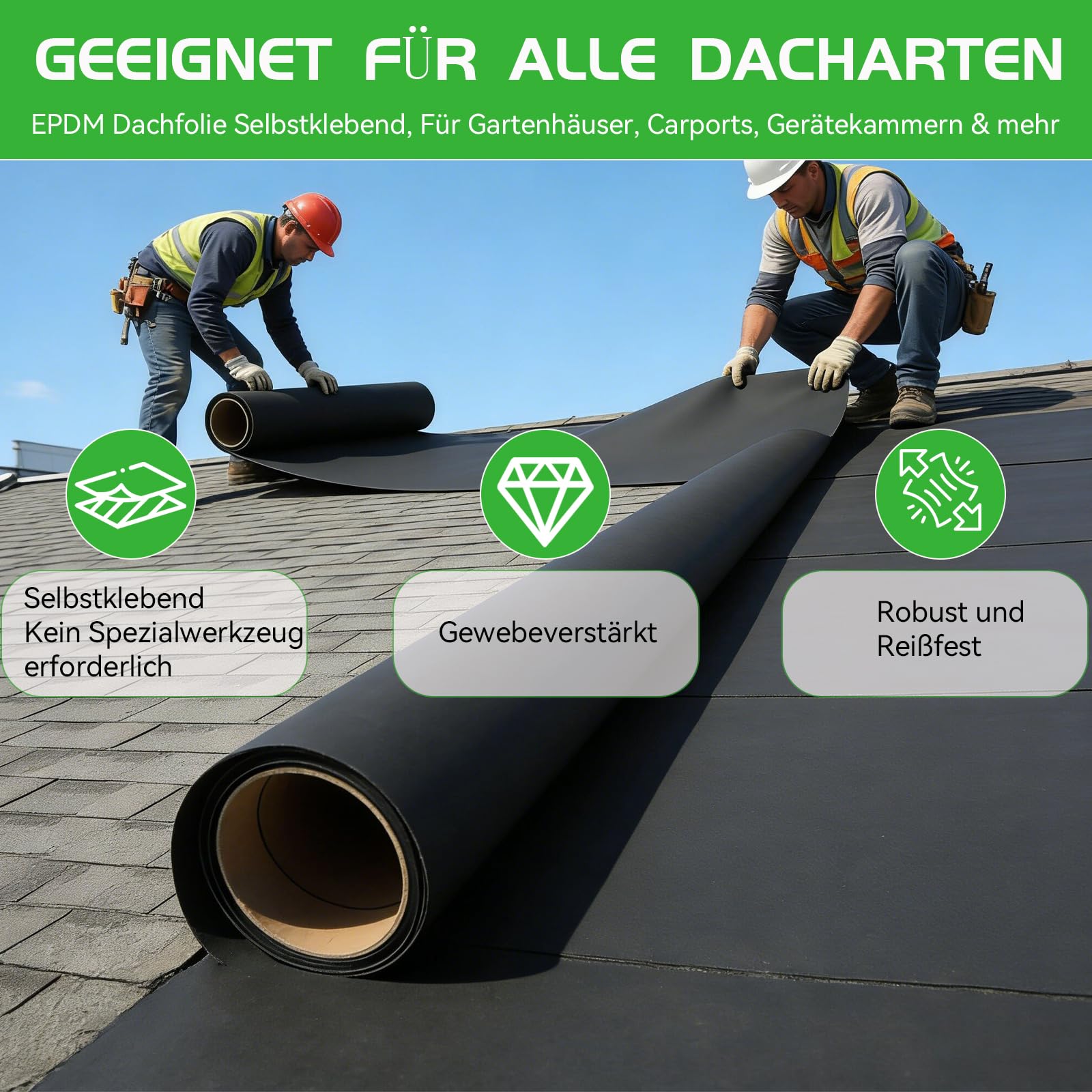 Warmfay EPDM Dachfolie Selbstklebend 1 x 10 m, 1,5 mm Stärke, UV Beständig & Wasserdicht