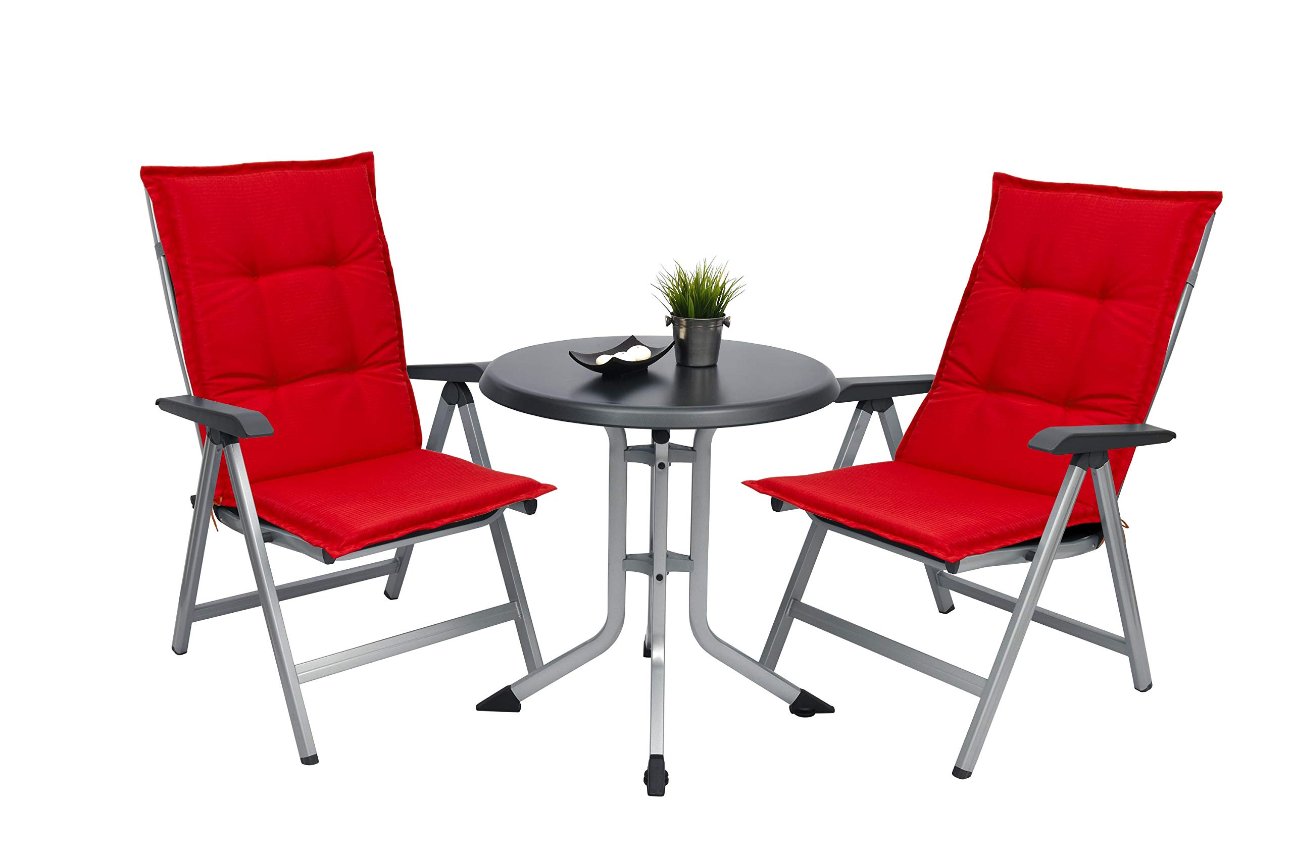 Beautissu 4er Set Hochlehner Auflagen für Gartenstühle Sitzkissen | 120x50x6cm Rot Stuhlkissen Sitzpolster Rückenkissen Hochlehnerauflage für Gartenstuhl Polster Kissen Base HL
