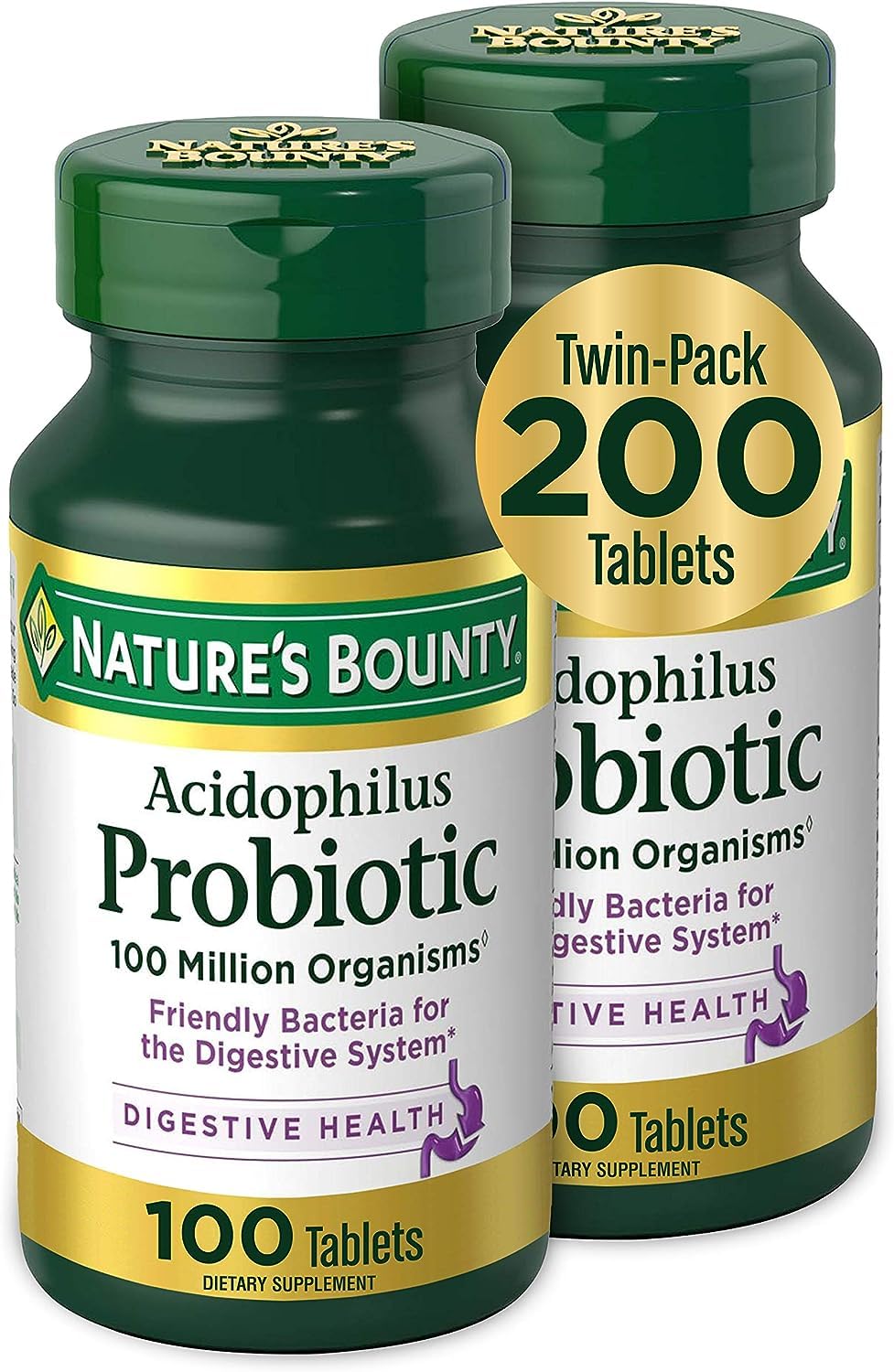 nature's bounty acidophilus probiotic, daily probiotic supplement, supports digestive health, twin pack, 200 tablets exp-06/2026)
