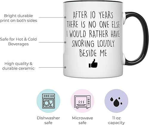Miniatura 8 de YouNique Designs Taza de 10 aniversario de 11 onzas, divertida taza de café de 10 aniversario para él, taza de décimo aniversario de boda, taza de