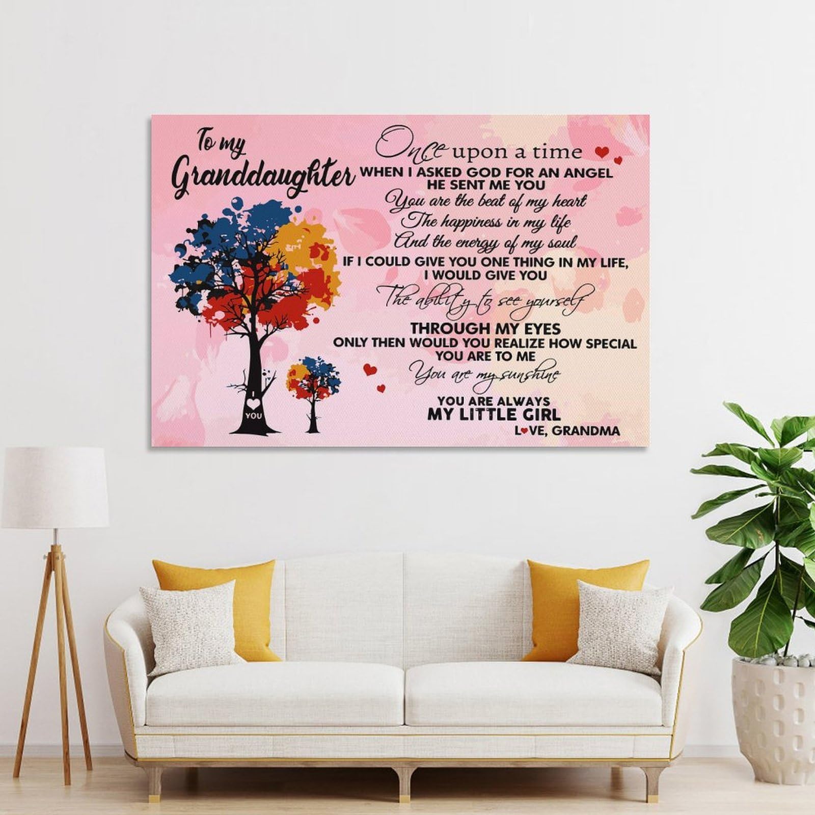Junmoney Decorative Canvas Print To My Granddaughter, 20x30inch(50x75cm), for Study, Office Or Apartment Decor, Gift Idea for Housewarming And Birthdays