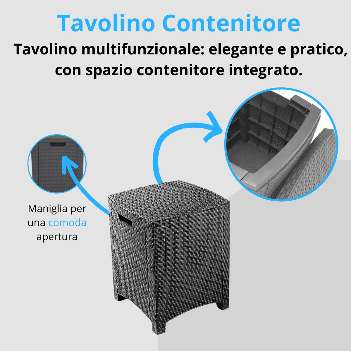 Tomaino - Salotto Da Giardino In Plastica Rattan Con Cuscini Sfoderabili Per Esterno - Set Balcone, Terrazzo Tavolino Con Sedie Resistenti Nero