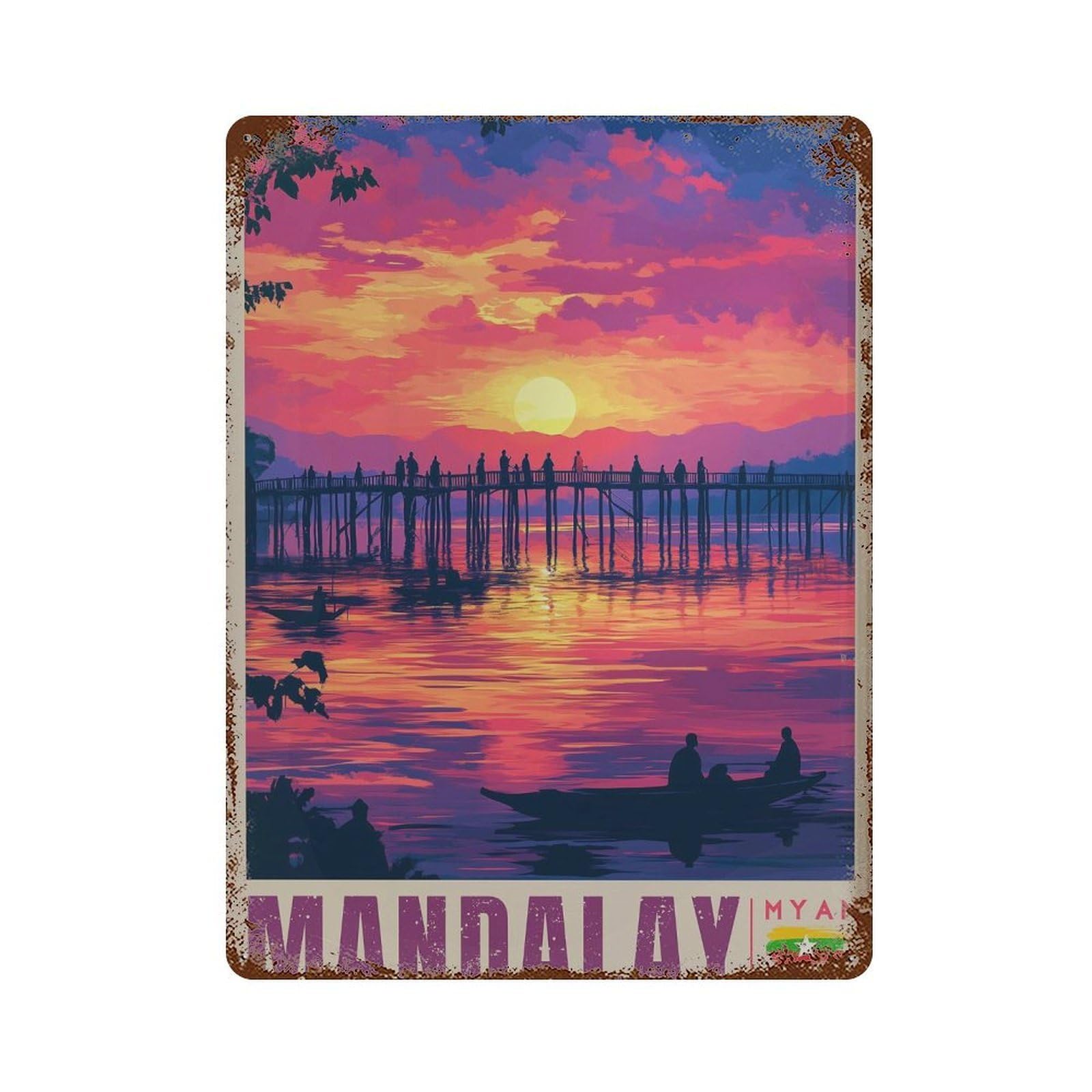 xiaoxiaoshen Mandalay Travel Irrawaddy River Myanmar Wall Decor Art Metal Tin Poster Modern Home Decor Art Home Bar Shop Decorations Vintage Sign 40x30cm