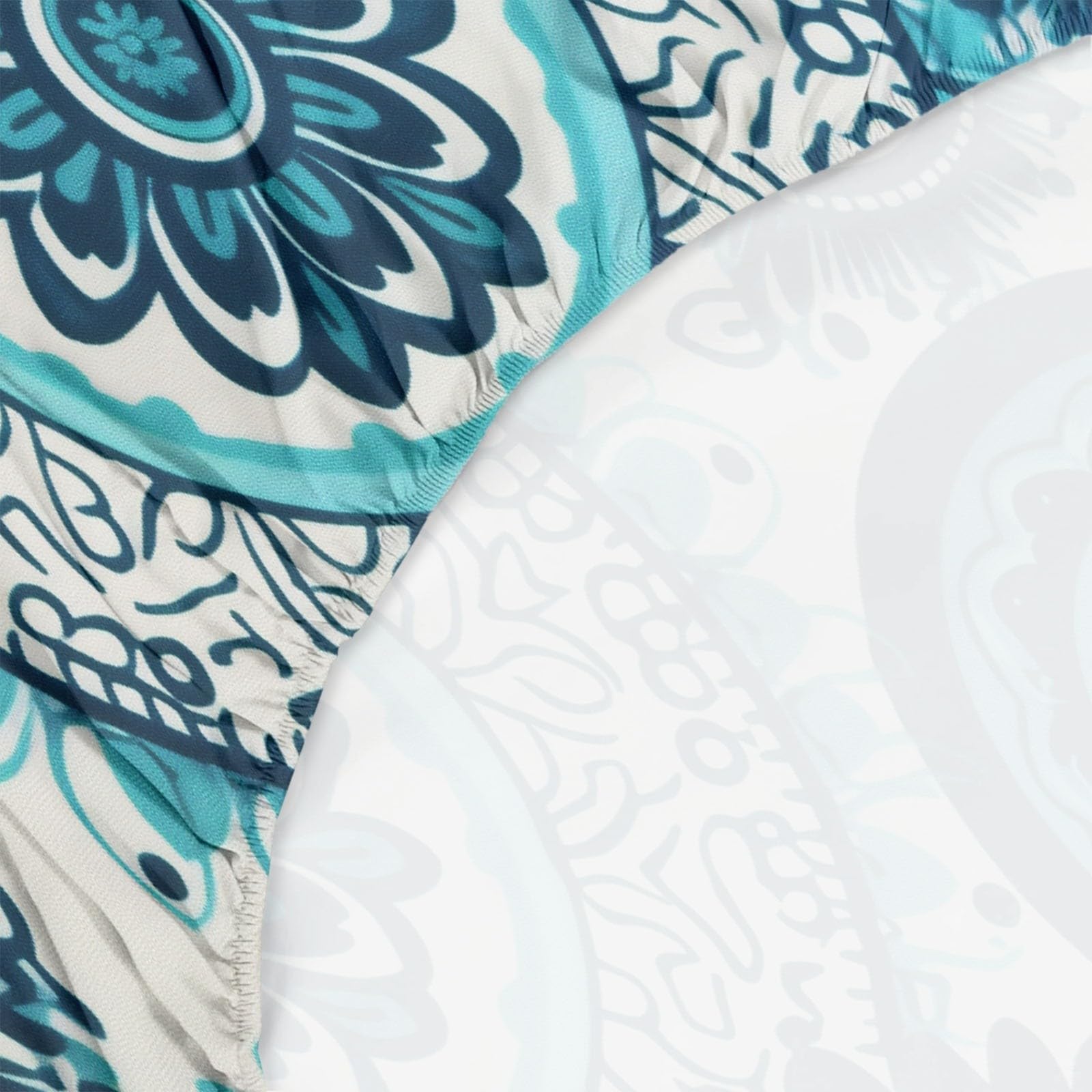 Fitted Sheets 180 x 200 Weiche Luxus Microfaser Böhmisches Mandala Blaugrün Blau für Kinder & Erwachsene, Bedrucktes Spannbettlaken Bettlaken Set,Geeignet für Matratzen bis 31cm Blaugrün Blau Weiß