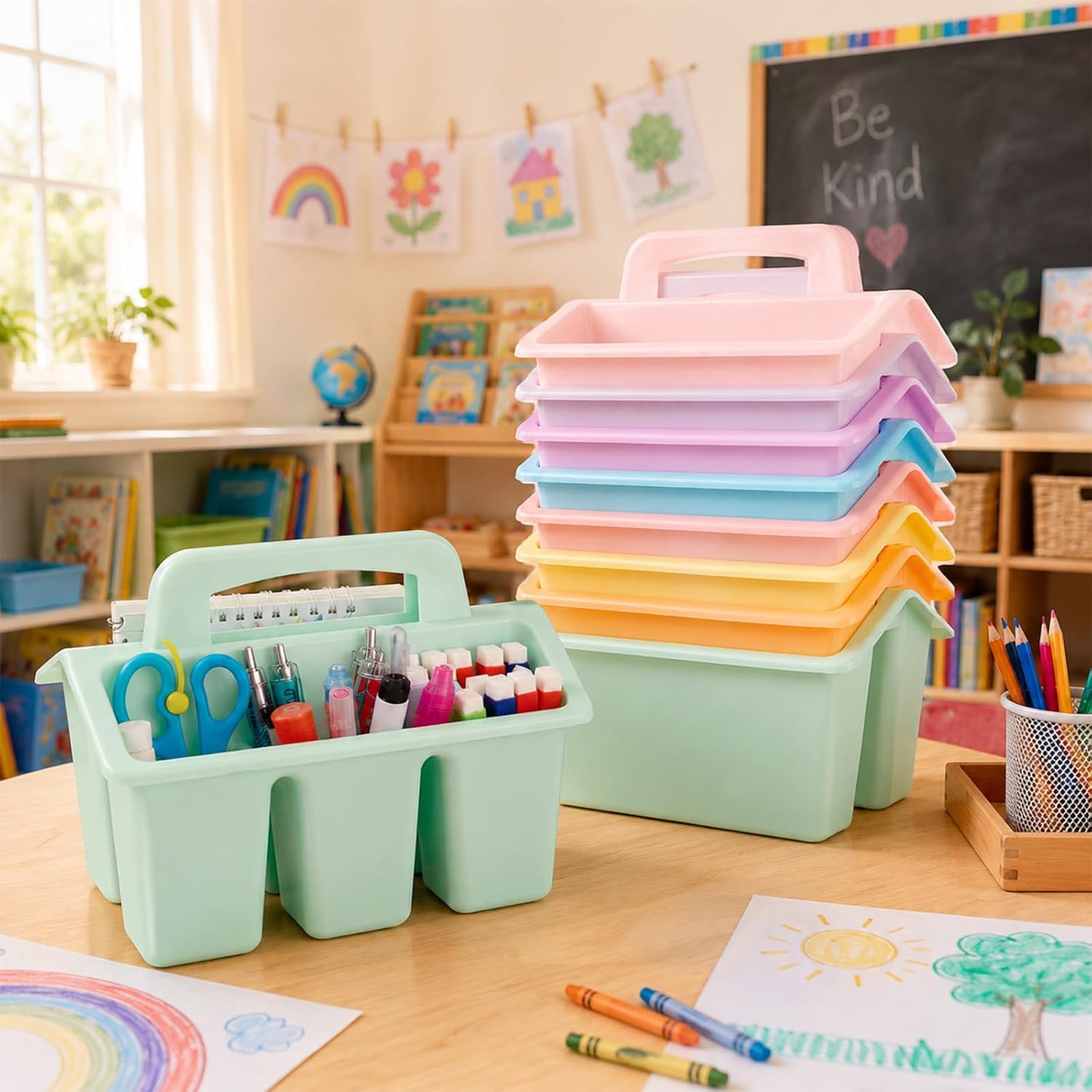 8 Pack Classroom Caddy Storage Basket with Handle (Pastel) image 4