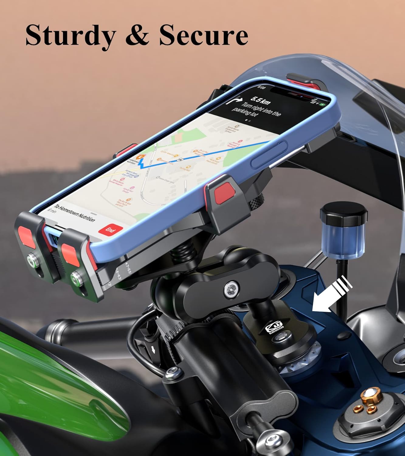 BRCOVAN Aluminum Alloy Motorcycle Fork Stem Mount Base with 1'' TPU Ball for Stem Tube 12mm to 25.4mm in Diameter, Compatible with RAM Mounts B Size 1 Inch Ball Double Socket Arm