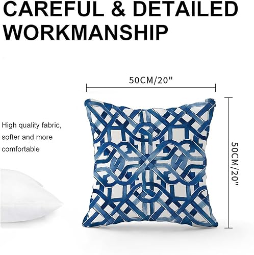 Miniatura 3 de Funda de cojín geométrica de enrejado de laberinto azul y blanco, funda de cojín decorativa de celosía Ming Trail, funda de almohada abstracta de