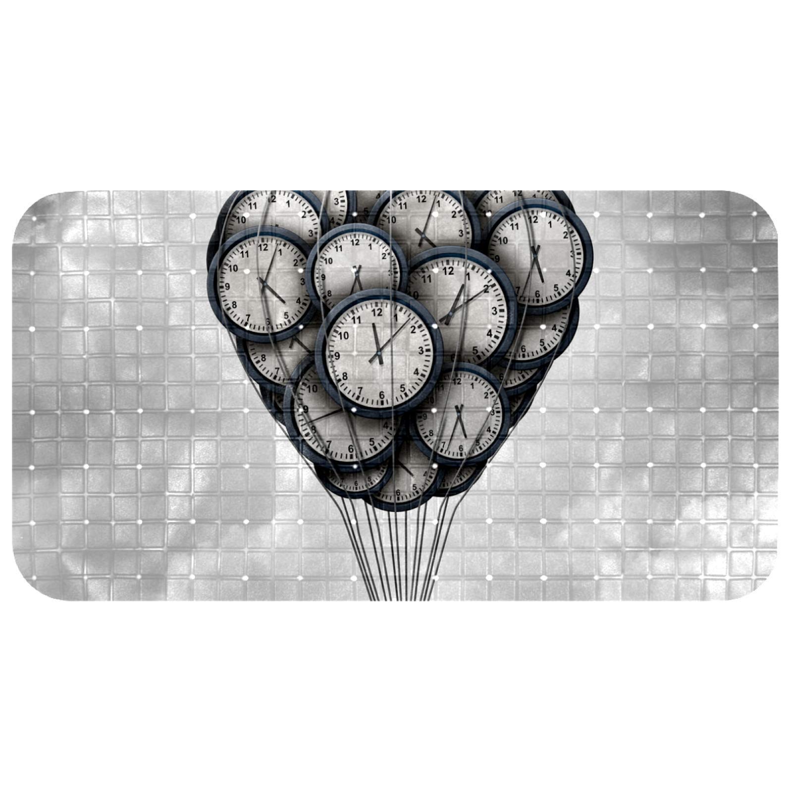 Alfombrilla de baño Bennigiry ovalada de 14.7 x 26.9 con ventosas y diseño de reloj retro
