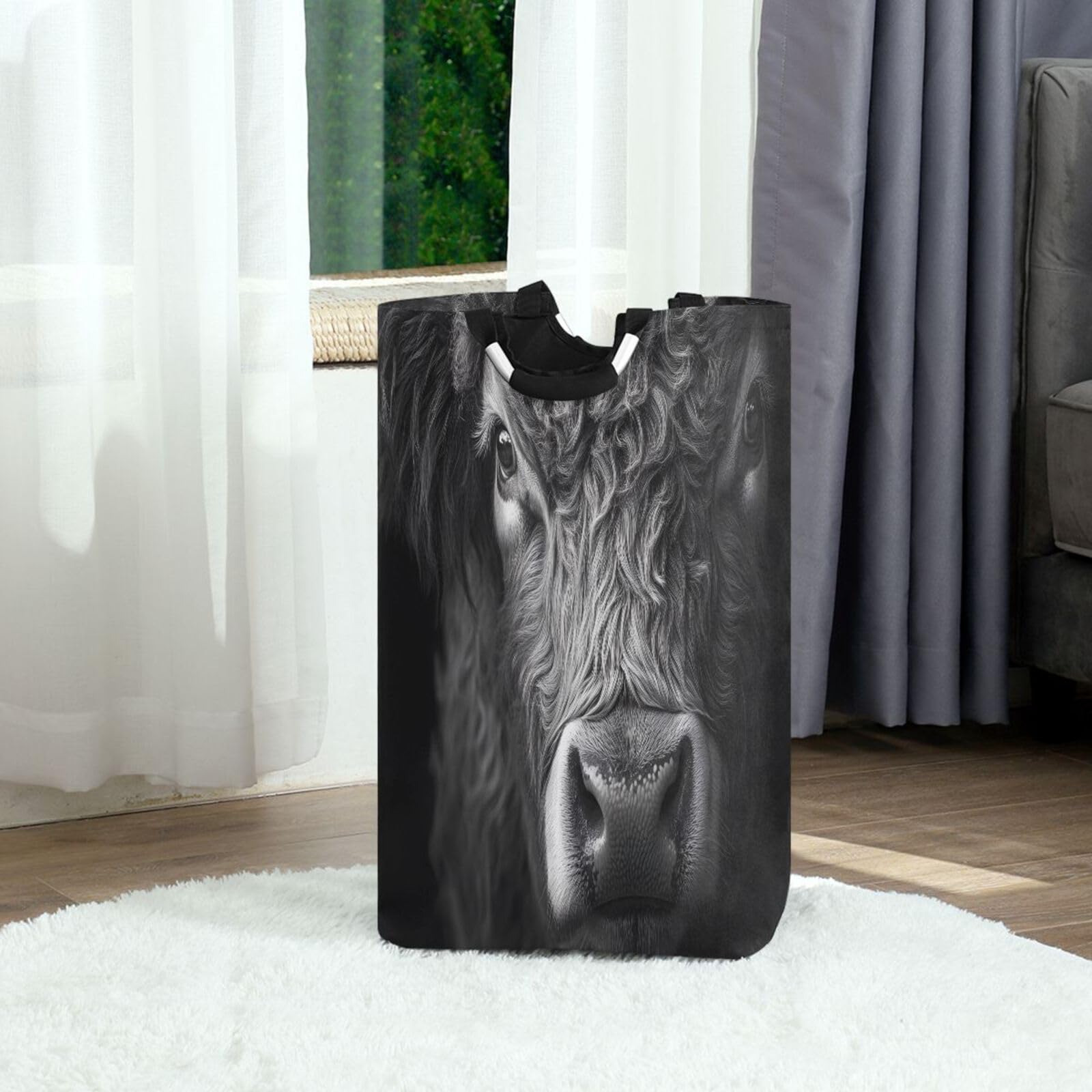 Jihqo Laundry Hamper Basket Highland Cattle Closeup Collapsible Nursery Storage Bin Waterproof Clothing Baskets for Home Bedroom Bathroom Washing Room