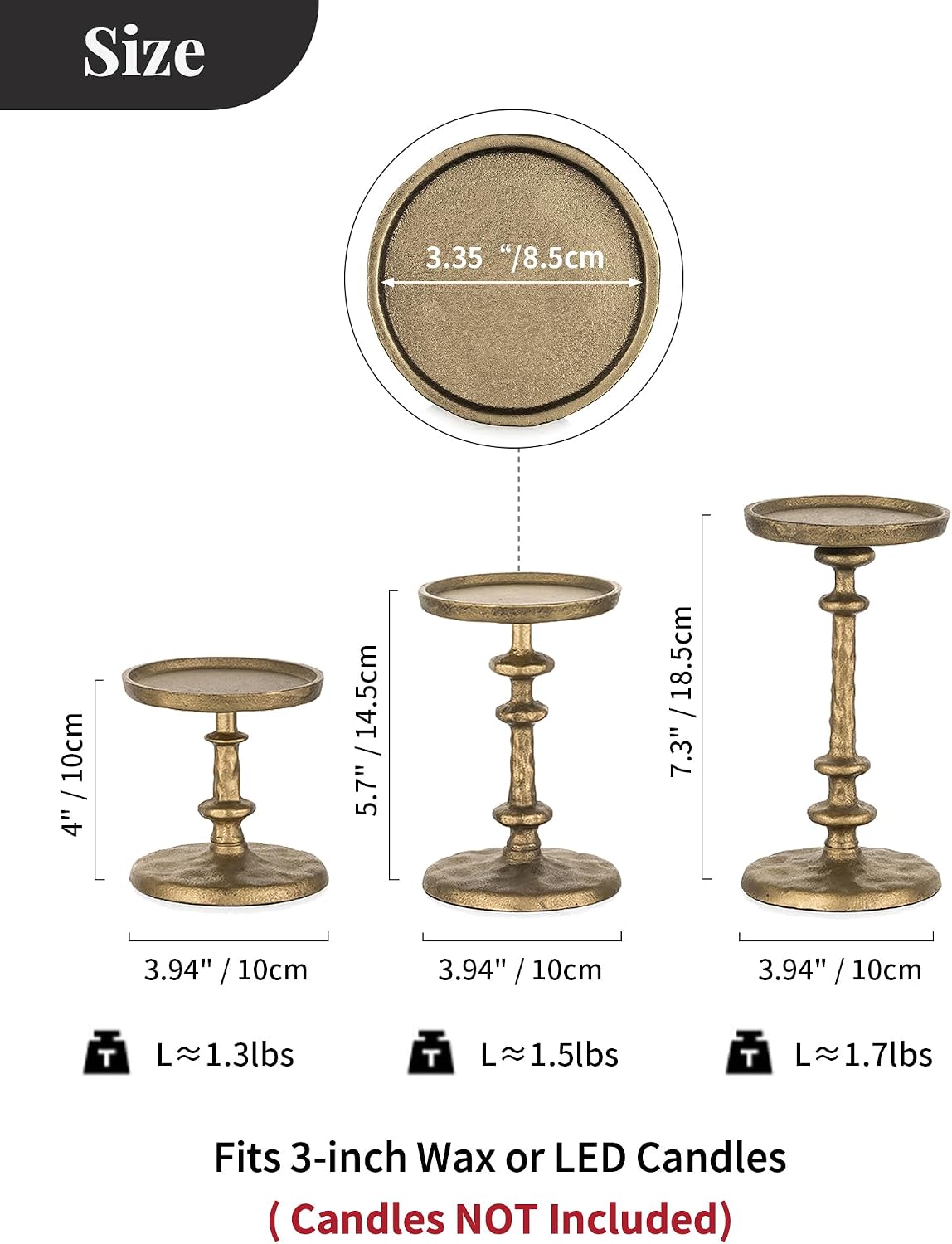 NUPTIO Pillar Candle Holder Gold: Antique Brass Cast Iron Candle Stand image 4