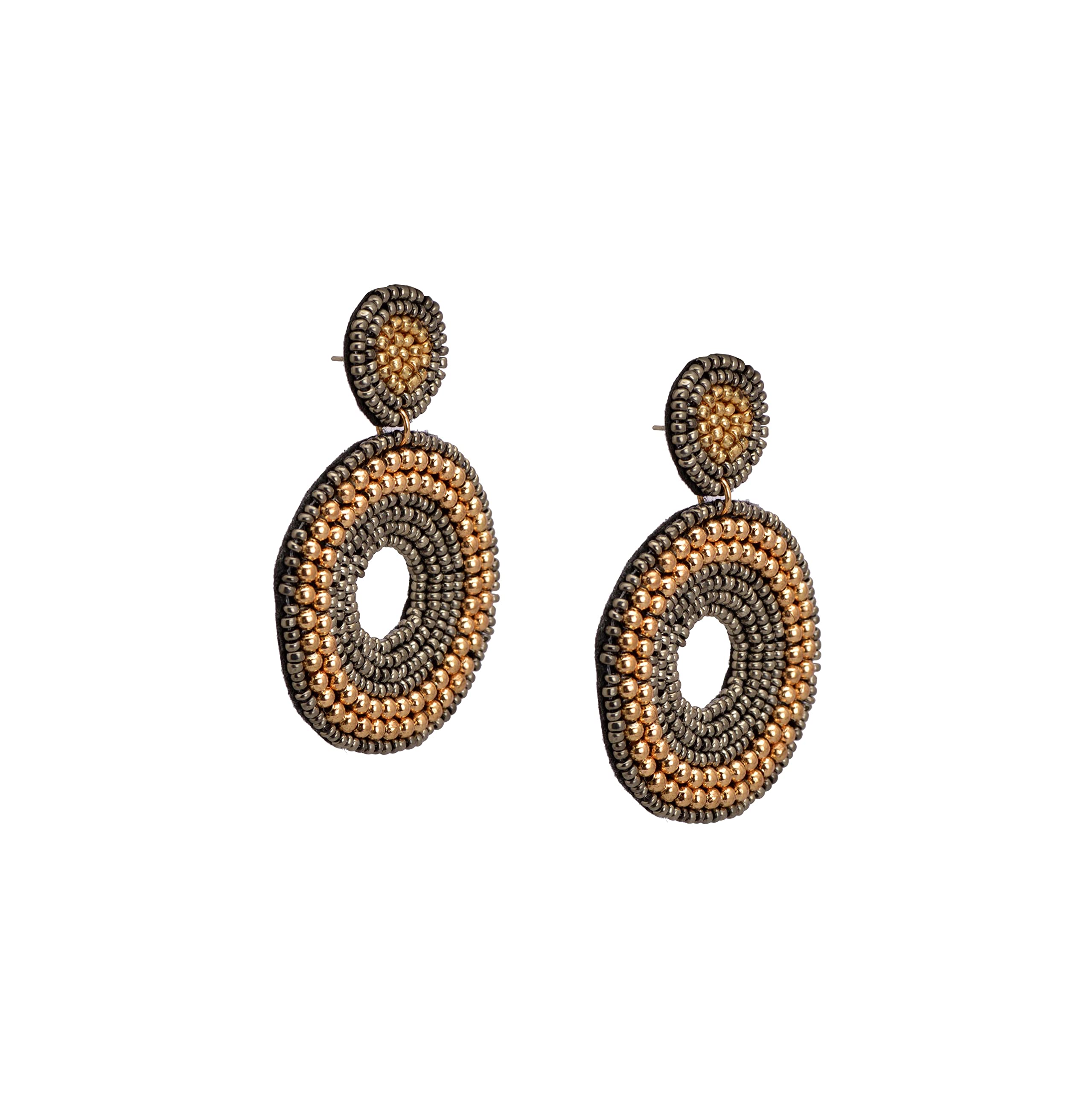 Zephyrr Stylish Earrings Set Boho Jewelery With Metallic Black and Golden Bead For Women And Girls (JAE-5014)