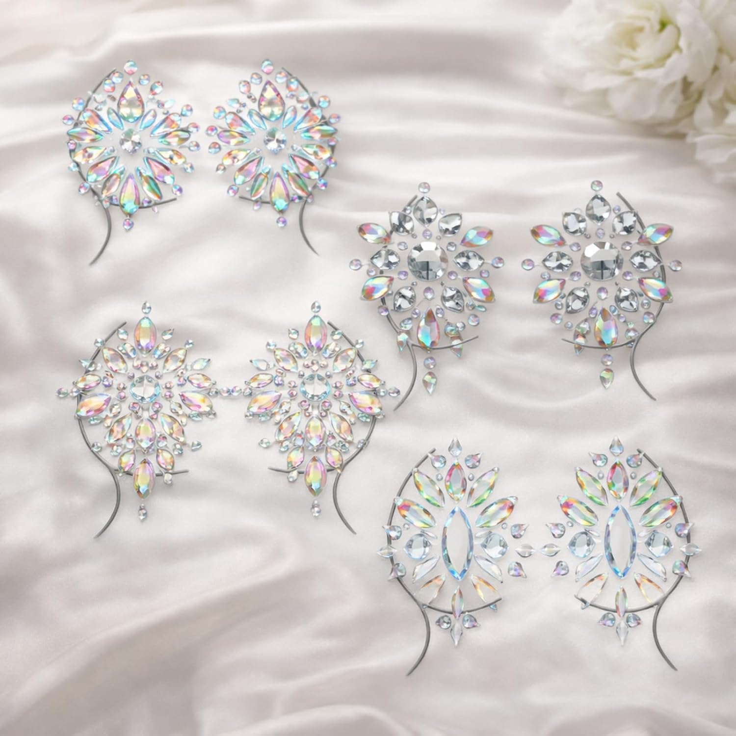 Geyoga 4 Pcs Rhinestone Pasties Crystal Breast Covers Body Jewelry Stick Breast Pasties Chest Stickers for Body