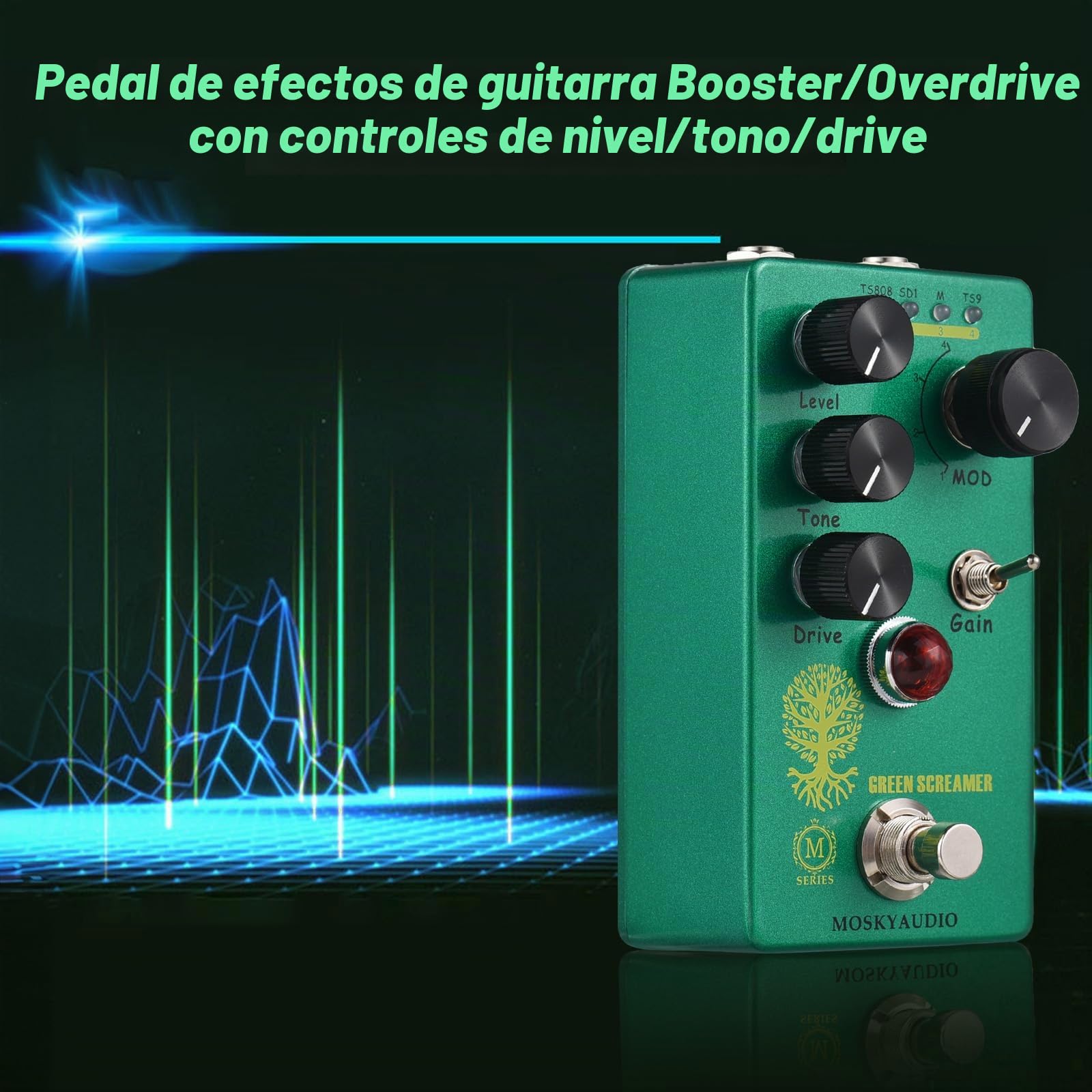Btuty Booster/Overdrive Pedal de efectos de guitarra Interruptor de 4 modos y controles de nivel/tono/accionamiento Procesador de efectosdigital portátil compacto para guitarra eléctrica