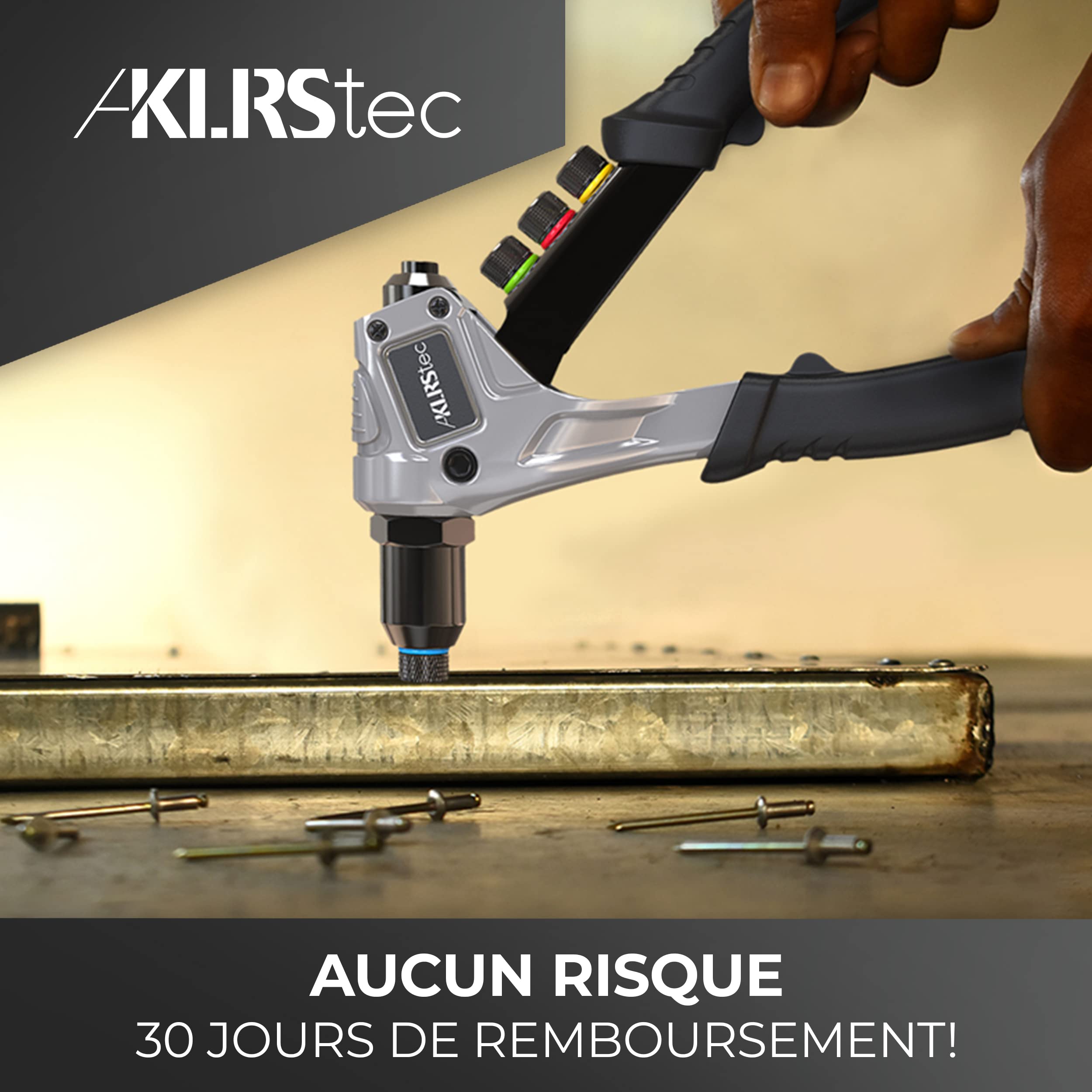 KLRStec® Kit professionnel de pinces à rivets, incluant 120 rivets et 4 perceuses de type HSS - Pince à rivets pop de haute qualité pour la pose de rivets aveugles