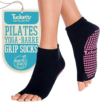 Tucketts Pilates Socks With Grips For Women, Toeless Anklet Grip Socks For Barre, Yoga, Reformer And Studio Workouts, Women