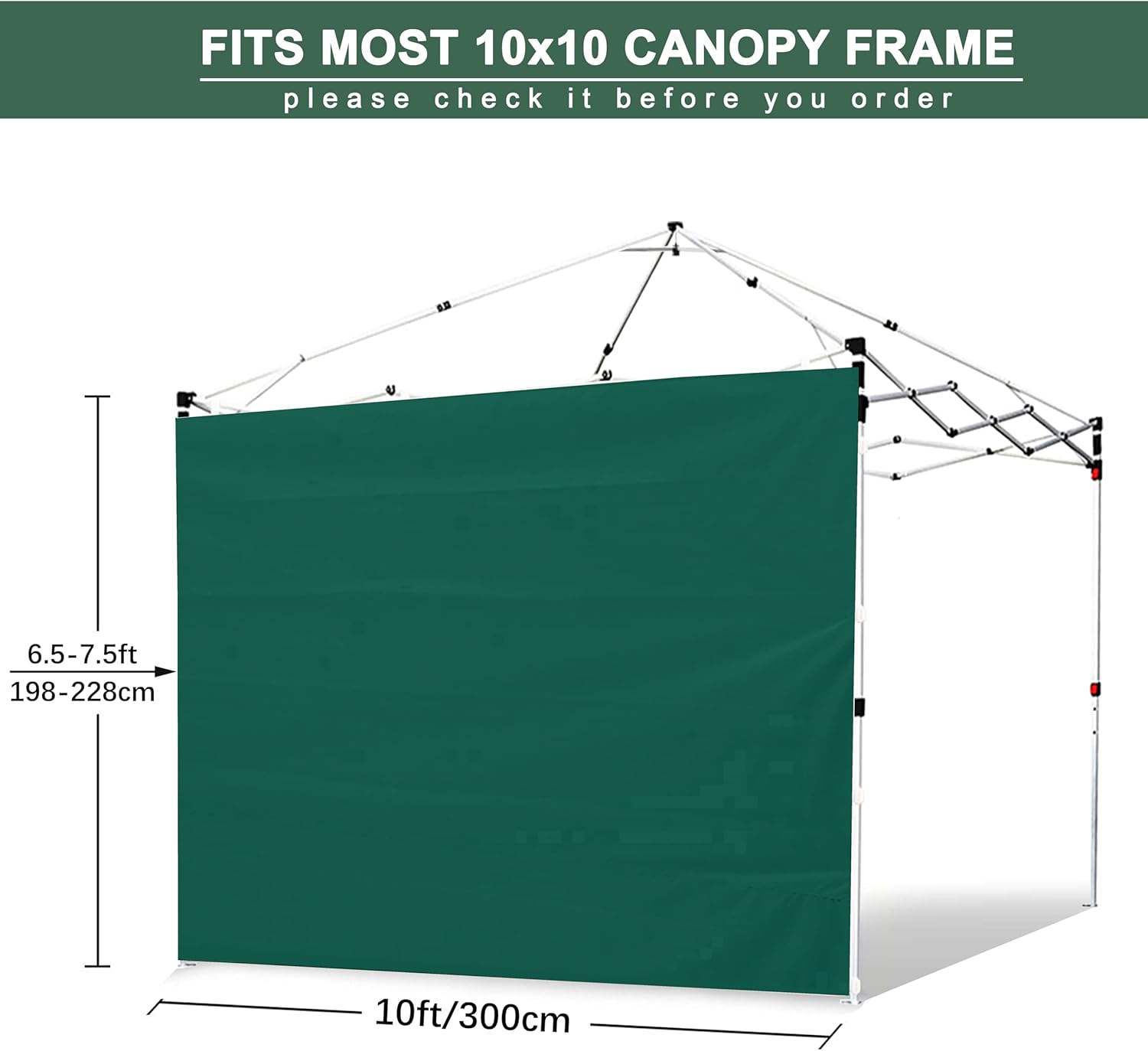 SideWalls for 10x10 Pop up Canopy Frame, 3 Pack Forest Green SunWall and 1Pack Door Only, (with Zippers)