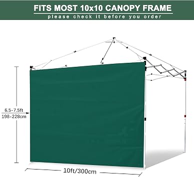 SideWall for 10x10 Canopy Frame, 3 Pack Forest Green SunWall Only, (with Zippers)