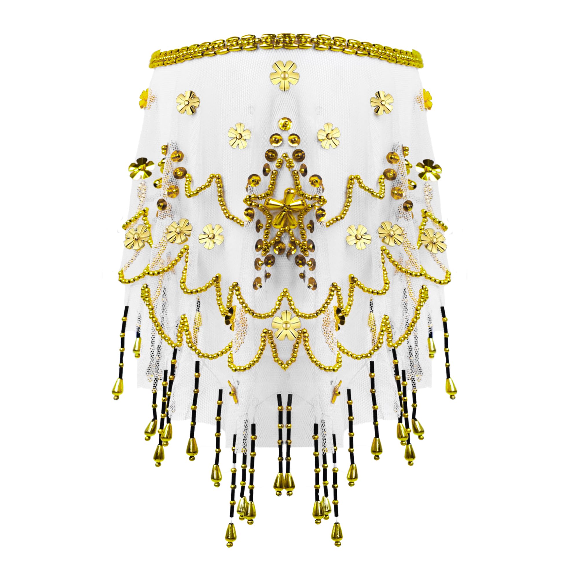 Baisdan Belly Dance Face Veil with Beads Sequins Cosplay Halloween Carnival Costume Accessory, White - Image 2