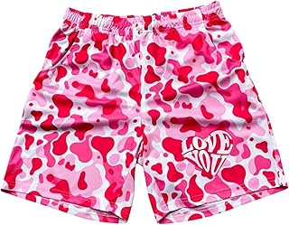 Men's Camo Y2K Graphic Shorts Basketball Drawstring Shorts with Pockets