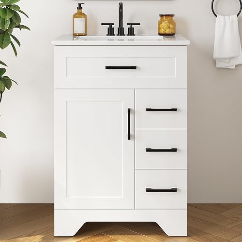 LIKIMIO 24" Bathroom Vanity with Sink, Tip-Out Drawer & 2 Drawers, 1 Door