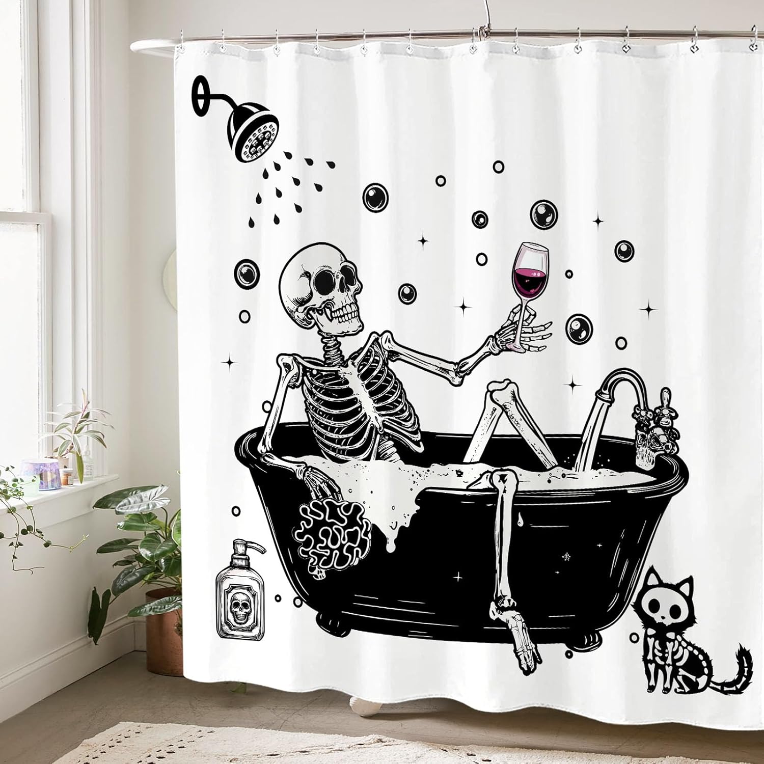 Skeleton Shower Curtain Funny Shower Curtain Fun Shower Curtains for Bathroom Skull Shower Curtain Set with 12 Hooks Funny-01 72×72 Inches