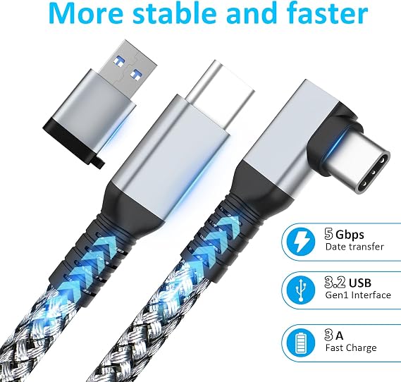 VZNEK Link Cable 16ft VR Cable for Meta Oculus Quest 2 Quest 3 Pro Pico Nylon Braided Accessories Gaming PC Steam VR USB 3.0 Data Transfer Type C Cable for VR Headset