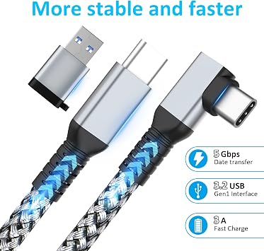 VZNEK Link Cable 16ft VR Cable for Meta Oculus Quest 2 Quest 3 Pro Pico Nylon Braided Accessories Gaming PC Steam VR USB 3.0 Data Transfer Type C Cable for VR Headset