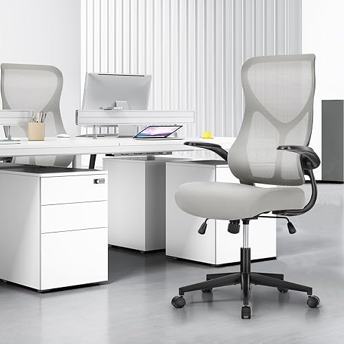 Miniatura 5 de DUMOS Silla de oficina ergonómica, silla de escritorio cómoda con respaldo alto con ruedas, brazos giratorios abatibles, sillas de malla para juegos