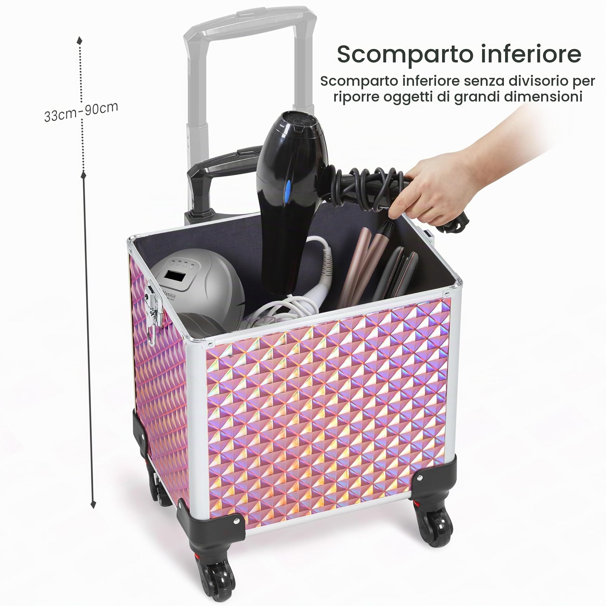 Valigia Porta Trucchi Trolley Make Up 4 in 1 Professionale Beauty Case Estetista Ruote Staccabili Rosa