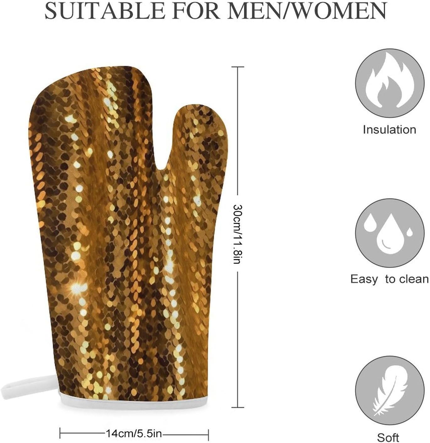 2 Pcs Oven Mitts Heat Resistant Kitchen Gloves Soft Safety Gold Sequin Sparkle Oven Glove for Microwave, Barbecue