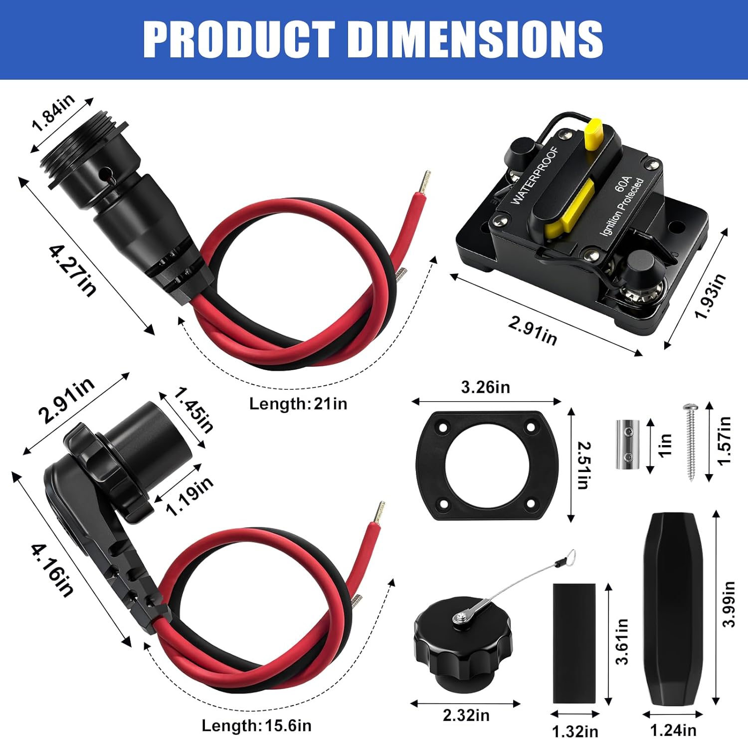 MKR-27 60 AMP Circuit Breaker 1865115 &1865120 MKR-28 Trolling Motor Plug for Minn Kota Freshwater and Saltwater Marine Battery Boat Accessory Waterproof 12V 24V 36V 48V