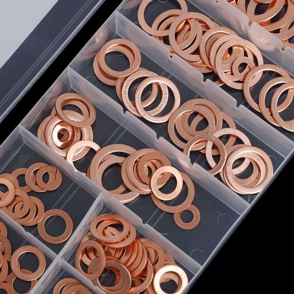 DollaTek 8 Sizes Solid Copper Washers Sump Plug Assortment Washer Set Plastic Box Professional Hardware Accessories - 120PCs - Image 4