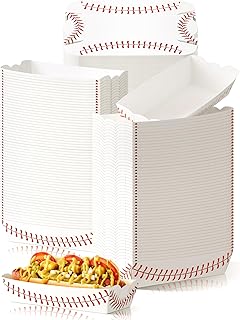 Fulmoon 60 Pcs Baseball Party Supplies 7 inch Baseball Party Paper Food Trays Hot Dog Trays Disposable Paper Serving Food Boats for Concession Carnival Condiment Movie Night Snack