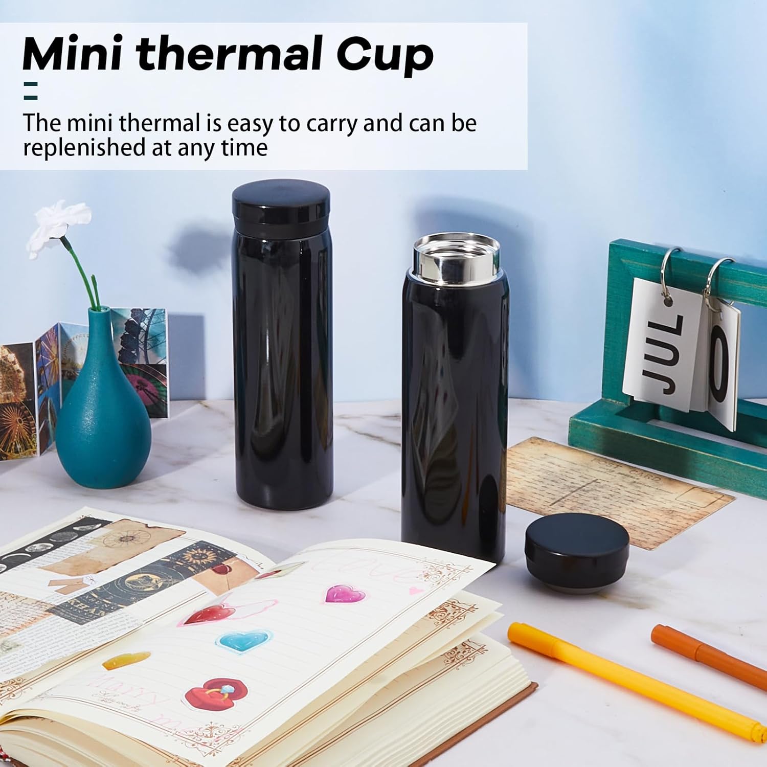 Dandat 4 Pcs Mini Water Bottle Mini Stainless Steel Water Bottles 10oz Thermal Cups for Hot and Cold Drinks Small Insulated Mug for Travel Sport Camping - Image 6