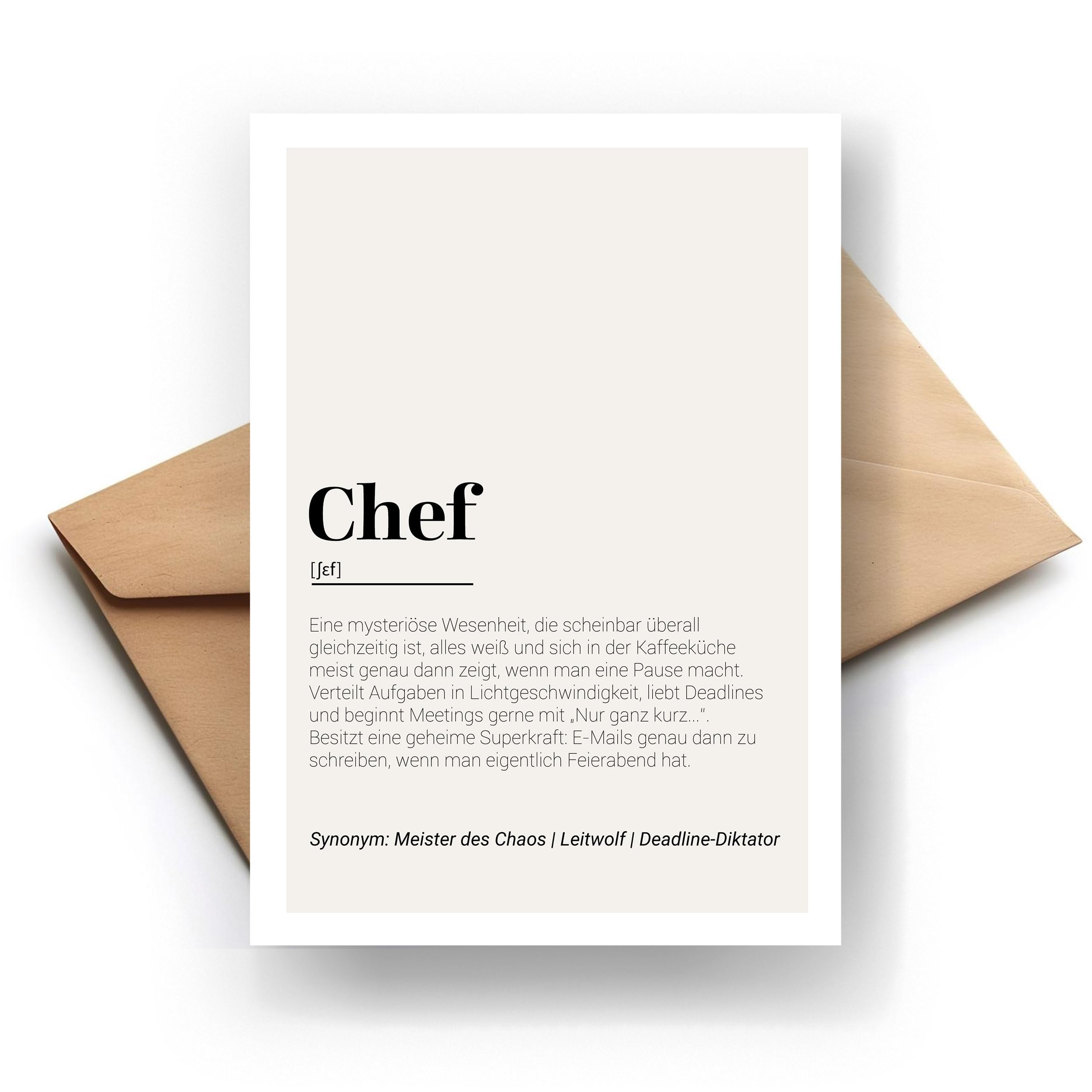 Chef Definition Klappkarte – Witzige Karte für den Chef | Hochwertige Glückwunschkarte | Originelle Geschenkidee | Handmade | 300g Papier | Grusskarte Inkl. Umschlag