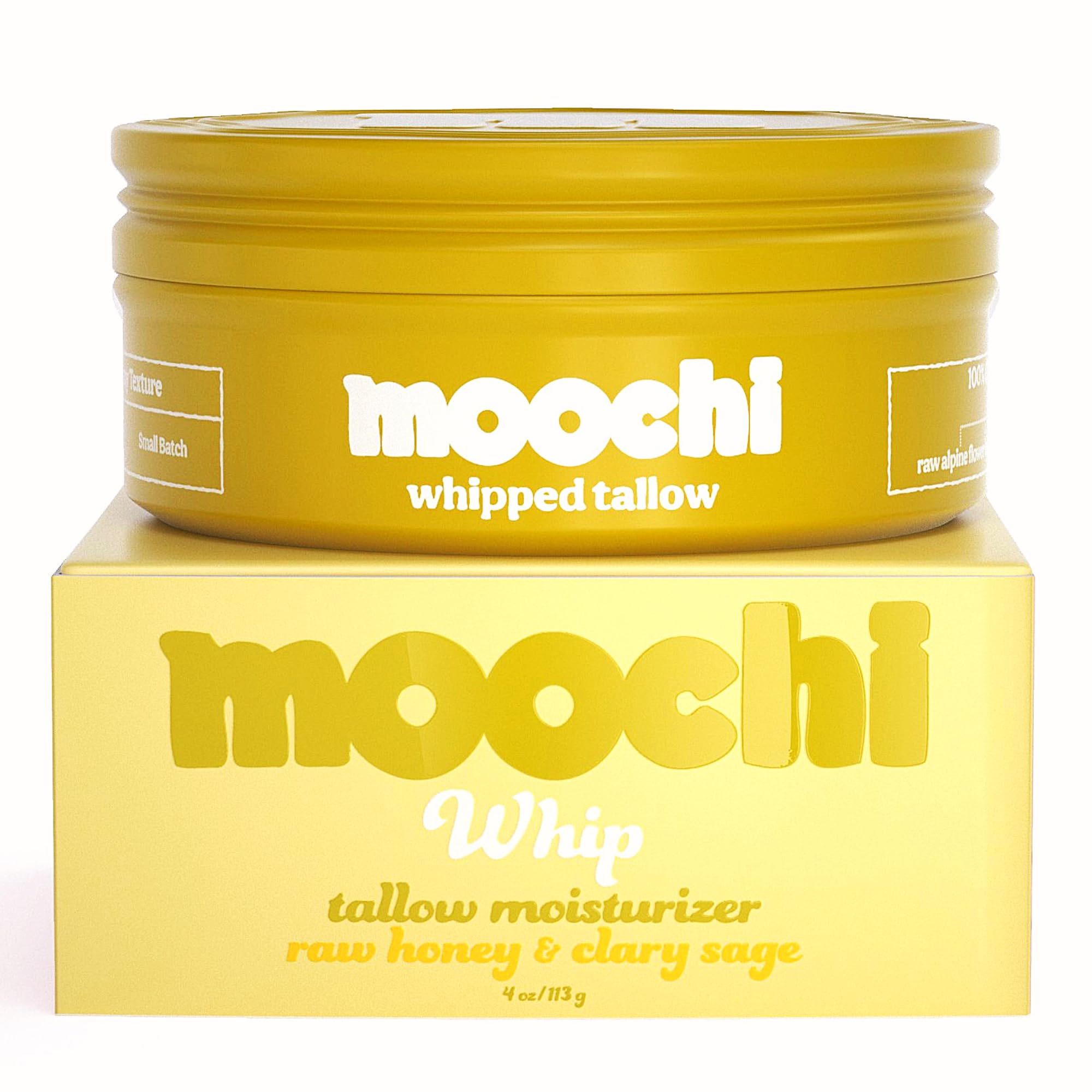 moochi Beef Tallow for Skin – Organic 100% Grass-Fed Whipped Balm with Rare Alpine Flower Honey, Natural Moisturizer Cream for Nourishing Skin