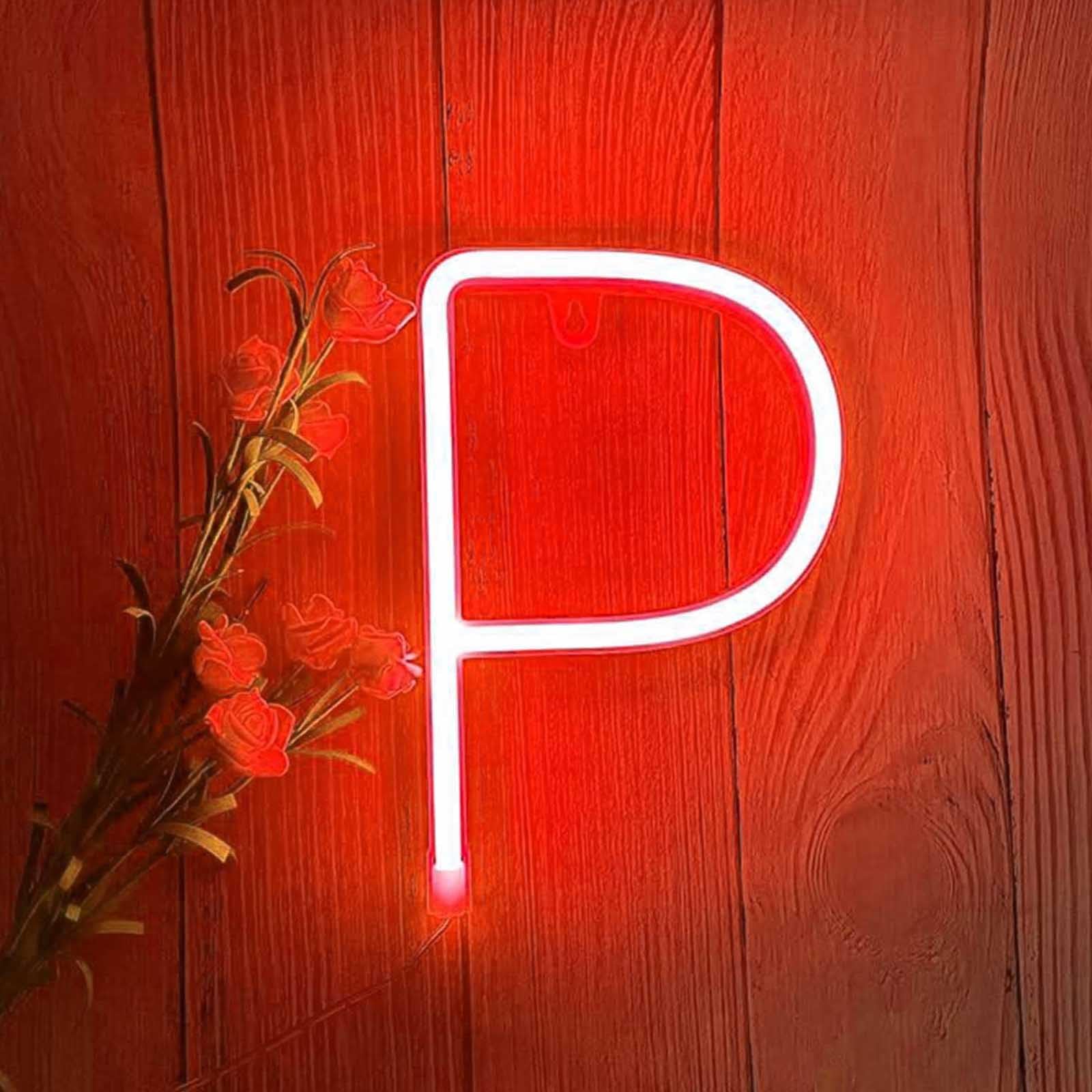 Customizable Red Neon Letter Sign with Dimmable LED Lights USB/Battery Powered for Coffee Shops & Bookstores Creates Cozy Atmosphere in Bedrooms（Letters P） — image 1