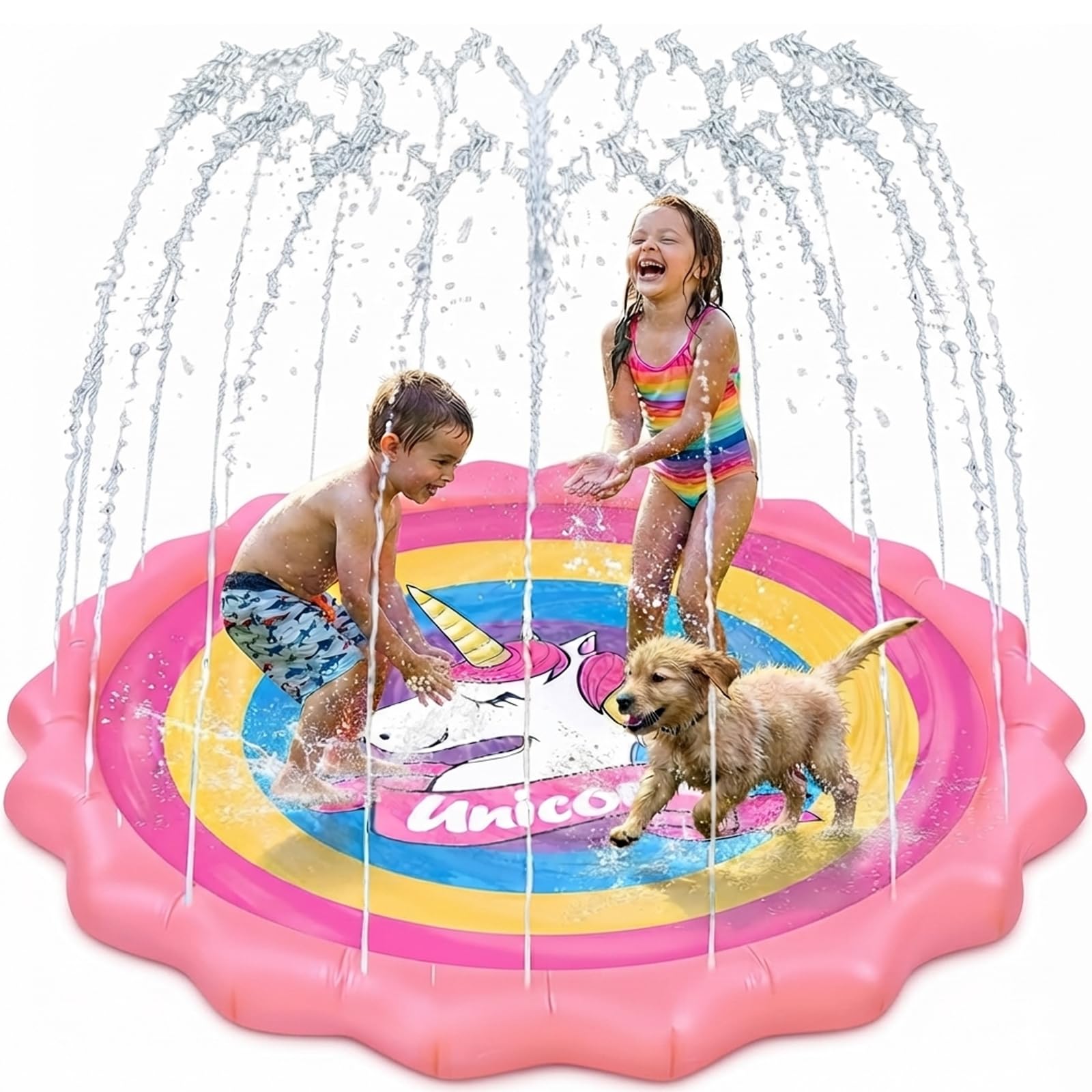 Evereden Splash Pad for Kids, Non-Slip Summer Outdoor Water Toys, Sprinkler Pool for Kids Outdoor Play, Scratch Resistant Thicken Dog Splash Pad, Fountain Play Mat for Kid Toddl