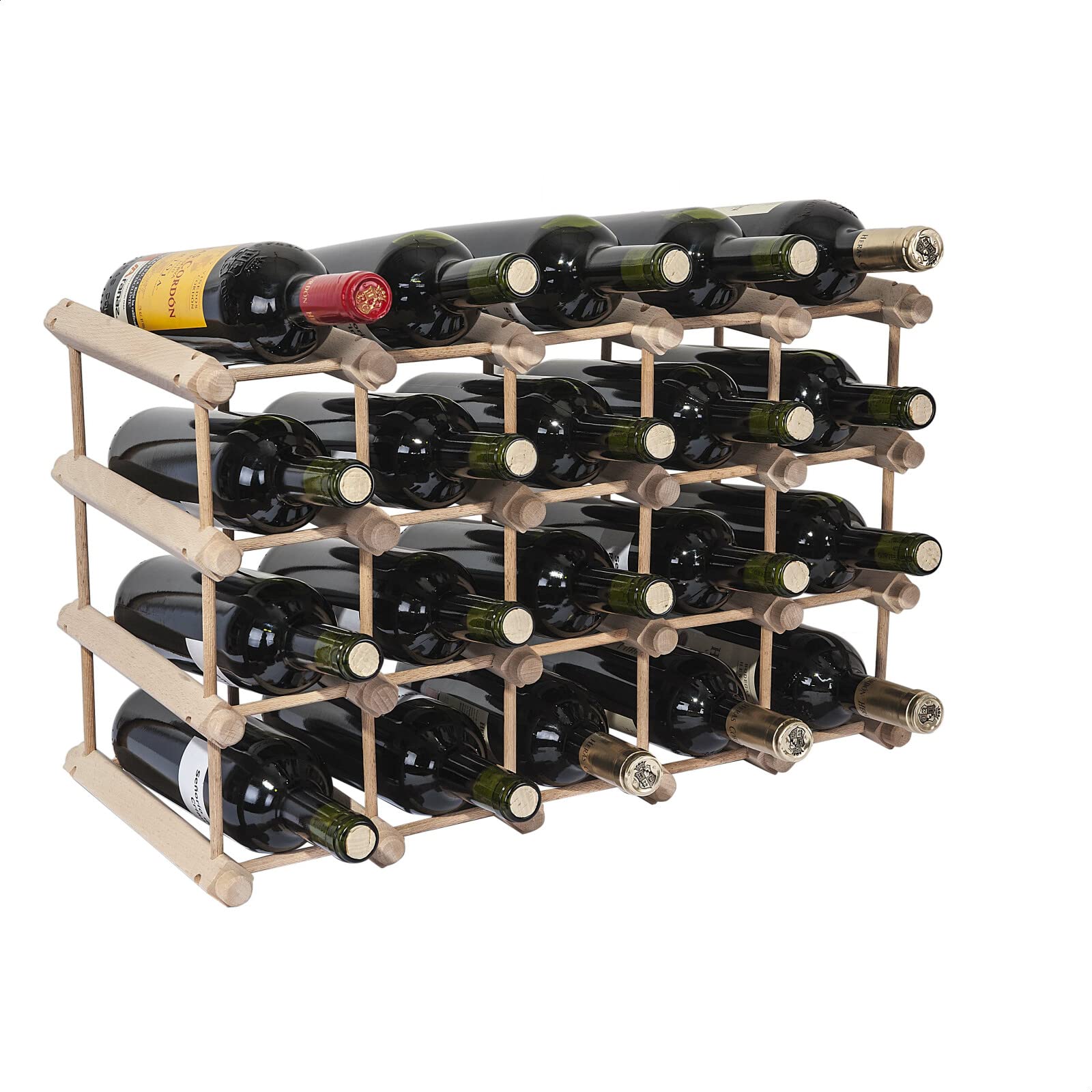 Aranaz- Portabottiglie Impilabile - Supporto per 20 Bottiglie di Vino - Legno di Faggio - Con 4 Ripiani - Ripiano Impilabile - 55,5X 27,5X 34 cm