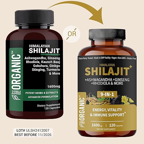 Miniatura 2 de Himalayan Shilajit+ Complex 1600mg – 120 cápsulas – Apoyo de energía y vitalidad con Ashwagandha, Rhodiola y más – Probado por terceros, vegano, sin