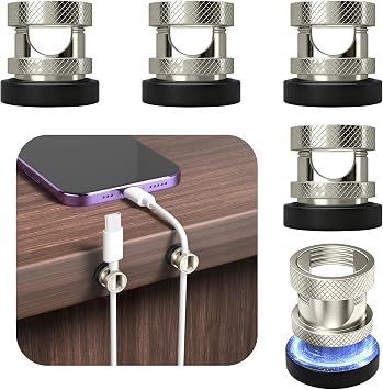 Maveek Magnetic Cable Clips 6Pcs, Stainless Steel Cord Anchor, Metal Silver