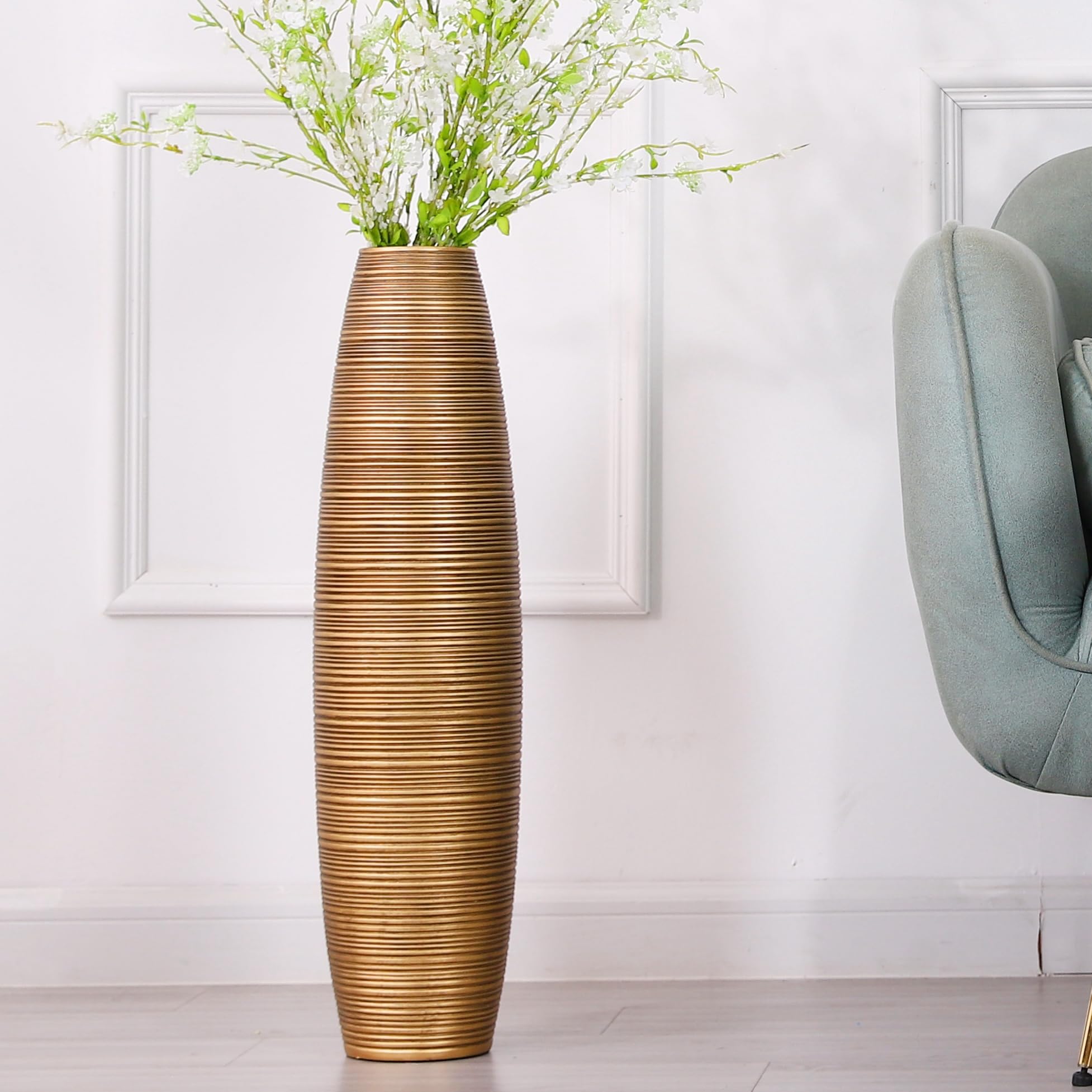 Leewadee Gold Decorative Tall Floor Vase For Living Room Decor, 65 Cm, Resin
